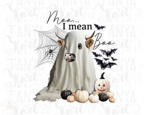 Moo I Mean Boo Png Highland Cow Spooky Season Png Halloween Sublimation