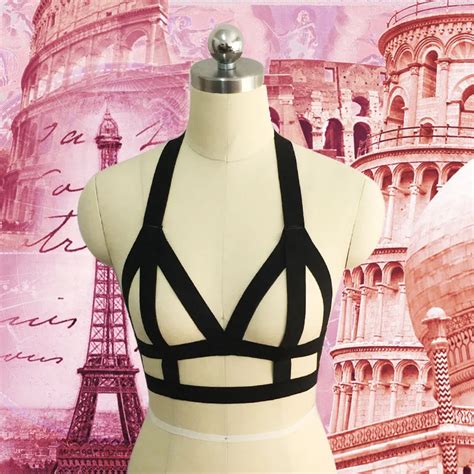 Black Sexy Lingerie Fetish Frame Chest Cage Elastic Harness Bra Body