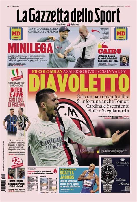 Prima Pagina Gazzetta Dello Sport Milan Diavoletto Pianeta Milan