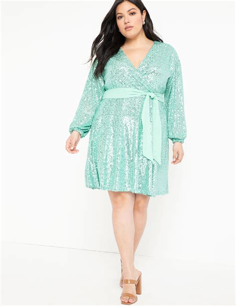 Belted Sequin Wrap Dress Womens Plus Size Dresses Eloquii Plus