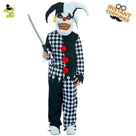 Evil Jester Costumes Boys Scary Clown Killer Role Play Outfit Children