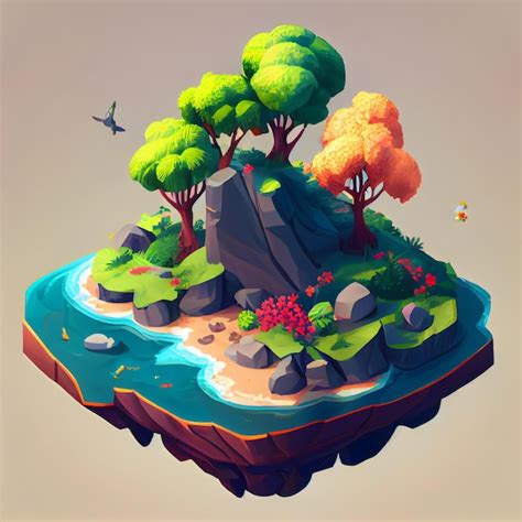 Premium AI Image | Spring season isometric diorama island generative ai