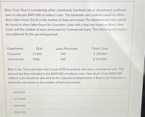 Solved Banc Corp Trust Is Considering Either A Bankwide Chegg