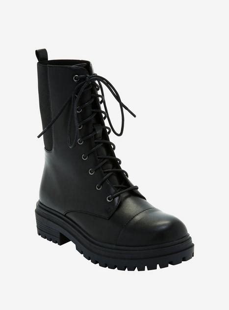 Black Elastic Combat Boots Hot Topic