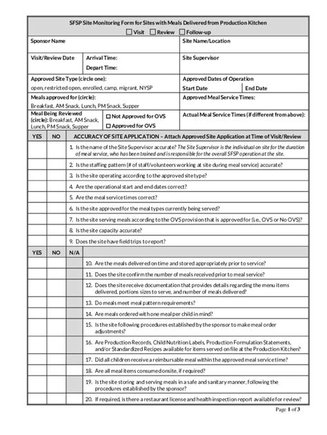 Fillable Online Dpi Wi Summer Food Service Program Site Review Form Fax