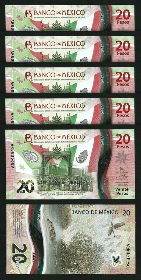 Mexico Pesos Unc Pcs Lot Consecutive Polymer Comm P New