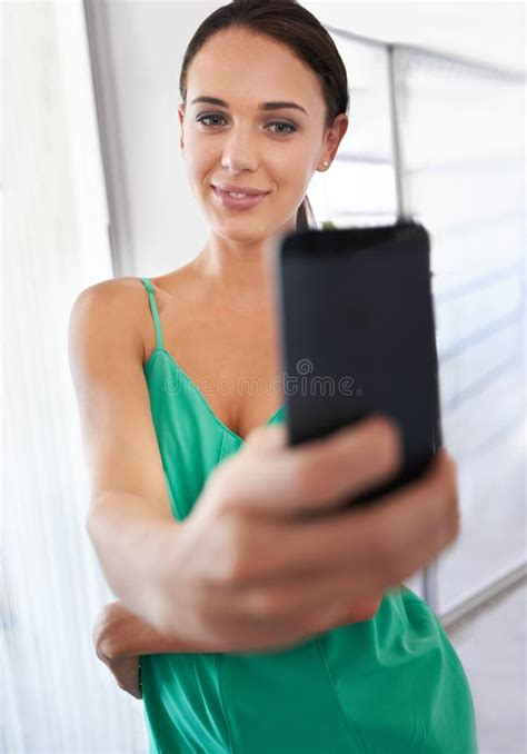 Woman Selfie And Smartphone With Portrait Office And Smile At Work Or