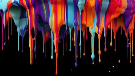 Slow Motion Colorful Ink Drips Dripping From Above To Below The Screen