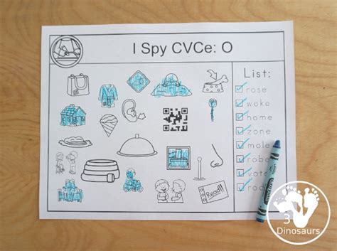 Free Cvce I Spy Printable For A I And O 3 Dinosaurs