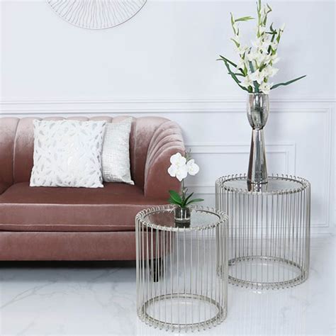 Mia Silver Metal Set Of 2 Nest End Tables | Modern | Nest Of Tables