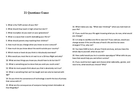 21 Questions Game | PDF