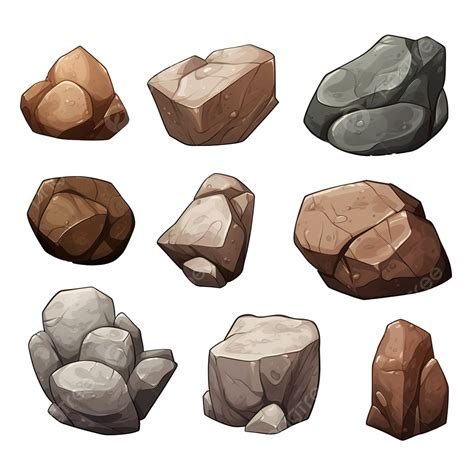 Rock Stones And Boulders In Cartoon Style Stone Rock Boulder Png