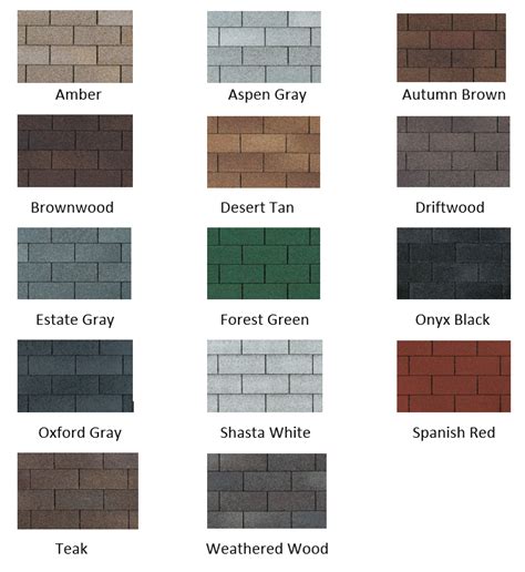 Owens Corning 3 Tab Shingle Color Chart