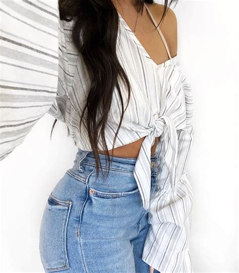 Croptop Tie Up Denim Jeans Tied Up Denim Jeans Ootd Crop Tops