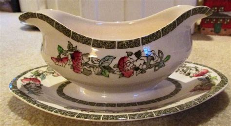 Vintage Johnson Brothers Gravy Boat Indian Tree Pattern Attached