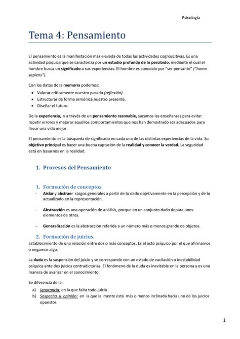 Tema 4 Pensamiento Lenguaje E Inteligencia Tema 4 Pensamiento El