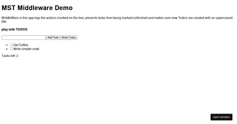 Mobx State Tree Middleware Demo Codesandbox