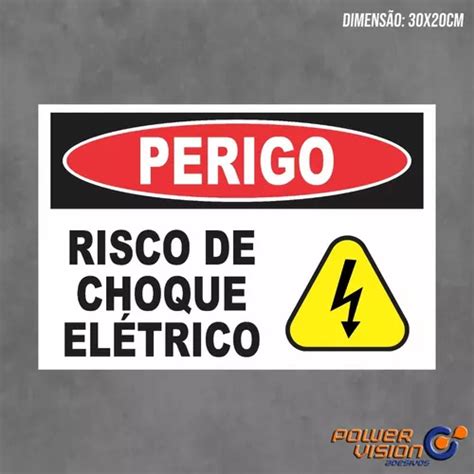 Placa Pvc Perigo Risco Choque El Trico Alerta X Cm