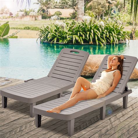 Segmart 2 Pieces Patio Chaise Lounge Furniture Set Pool Reclining