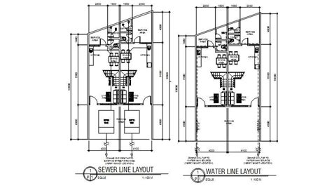 Sewer and water line layout of the house plan details are given in this ...