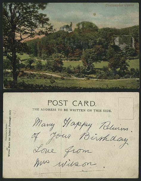 Devon - Okehampton Castle Ruins & Panorama Old Postcard for Sale