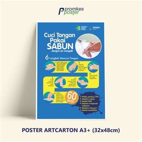 Jual Poster Kesehatan Cuci Tangan Pakai Sabun CTPS 60 Detik Shopee