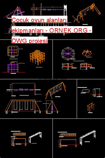 Proje Sitesi Çocuk oyun alanları ekipmanları Autocad Projesi