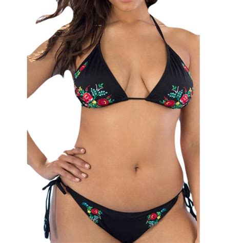 Womail Sexy Women Bikini Set Female Floral Printing Hang Neck Swimwear