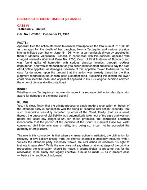 Oblicon B3 21 Notes And Digested Cases OBLICON CASE DIGEST BATCH 3