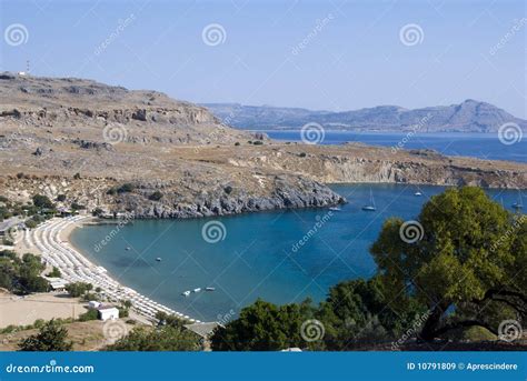 Lindos beach - Greece stock image. Image of green, scenic - 10791809