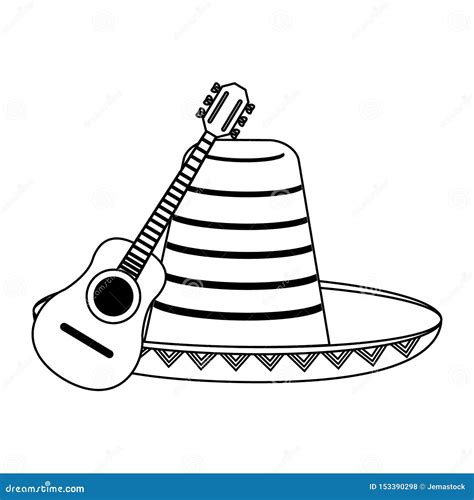 Guitarra Ac Stica Y Sombrero Mexicano En Blanco Y Negro Ilustraci N Del