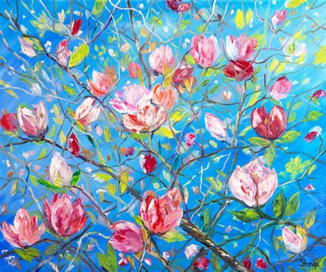 Blooming Magnolia Catalan Village Natalia Shchipakina Paintings