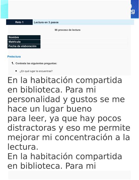 Lectura Y Redaccion R U Reto Lectura En Pasos Mi Proceso De