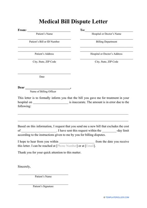 Medical Bill Dispute Letter Template Download Printable Pdf Templateroller