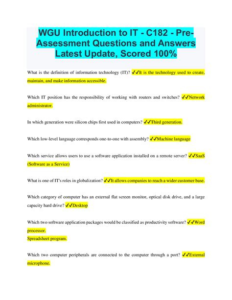 Wgu Introduction To It C Preassessment Questions And Answers