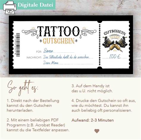 Tattoo Gutschein Vorlage Als PDF Zum Ausdrucken Personalisiert