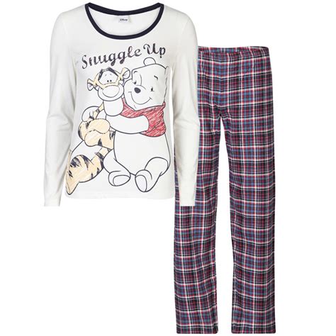 Winnie The Pooh Womens Snuggle Up Checked Pyjama Set Cream And Navy