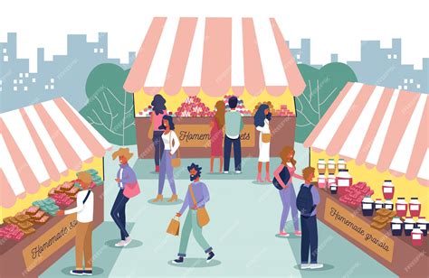 Premium Vector Homemade Food Fair And People Characters Cartoon