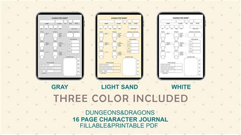 Page Digital D D Character Journal With Complete Character Sheet For