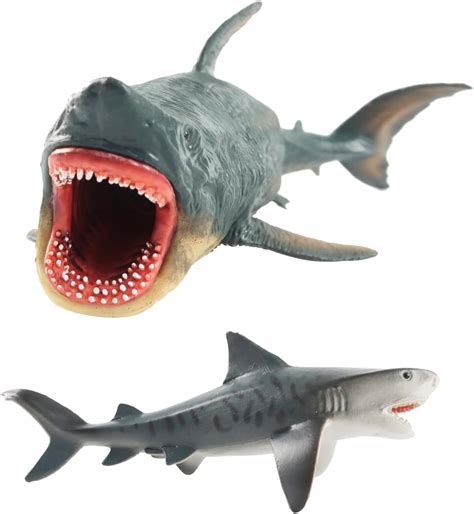 Amazon.com: 2 Pcs Shark Figurines Realistic Megalodon Shark Tiger Shark Figures Fish Animal ...