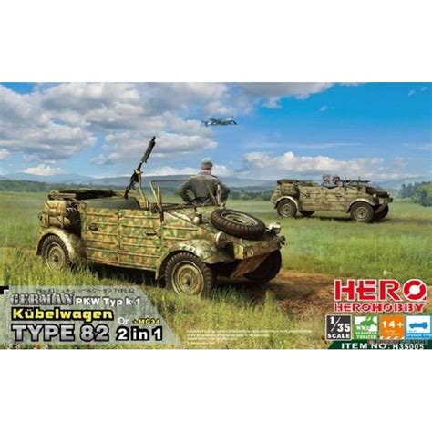 German PKW Typ k1 Kübelwagen Type 82 2 in 1 MG34 HERO HOBBY KITS