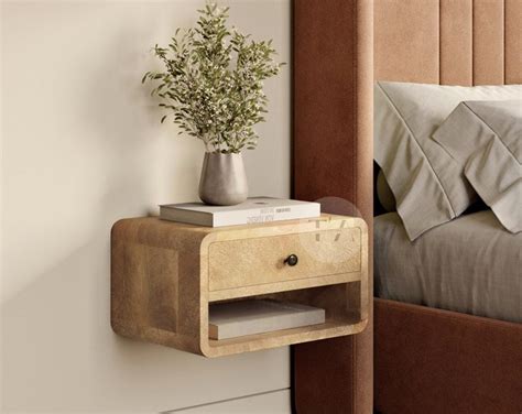 Real Wood Floating Bedside Table Oak Floating Nightstand Wall Mount Contemporary Floating Shelf