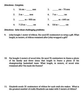 Metric Measurement Worksheet - Practice Converting mm, cm, m and km