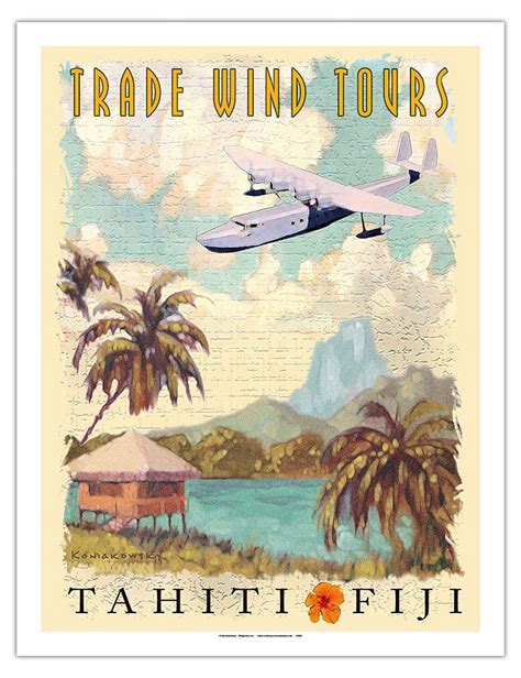 Tahiti Fiji Islands Trade Wind Tours Vintage Travel Poster By Wade