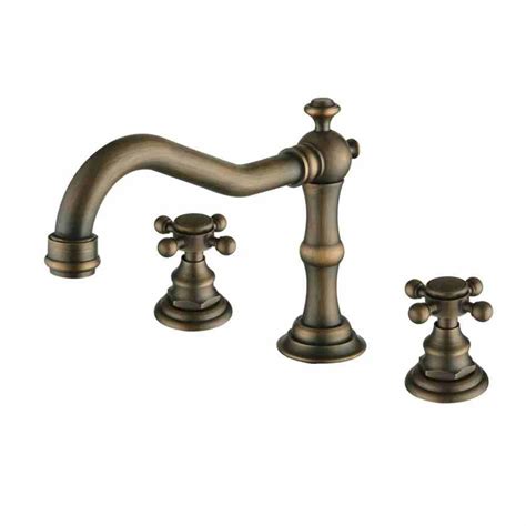 Brass Antique Deck Mounted Three Holes Basin Sink Faucet Dual Handle