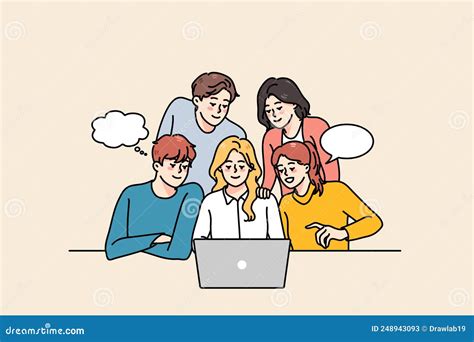 People Team Working On Computer Together Stock Vector Illustration Of