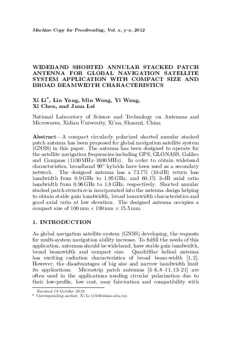 Pdf Wideband Shorted Annular Stacked Patch Antenna For Global Navigation Satellite System