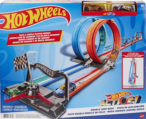 Amazon Hot Wheels Double Loop Dash Drag Racing With Vehicles Playset Toys Games