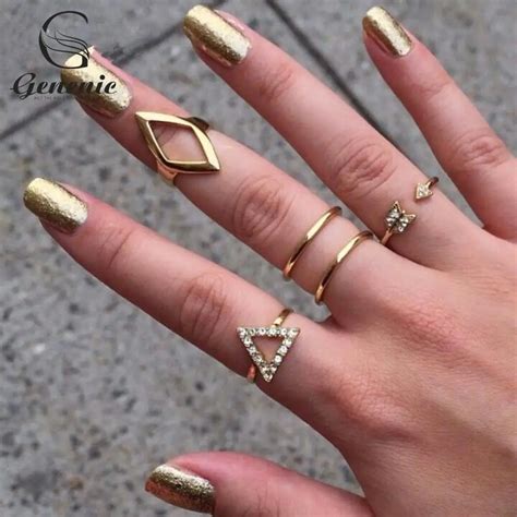 5pcs Set Fashion Women Mini Mid Finger Ring Knuckle Crystal Ring Band