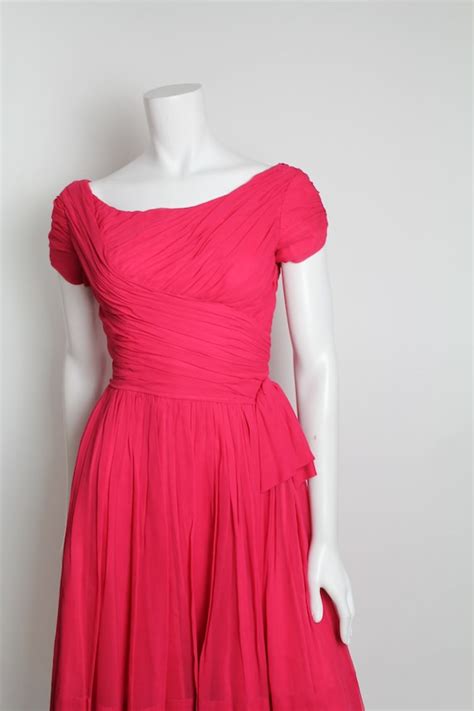 Vintage 1950s Emma Domb Dress Deep Fuchsia Ruched B Gem